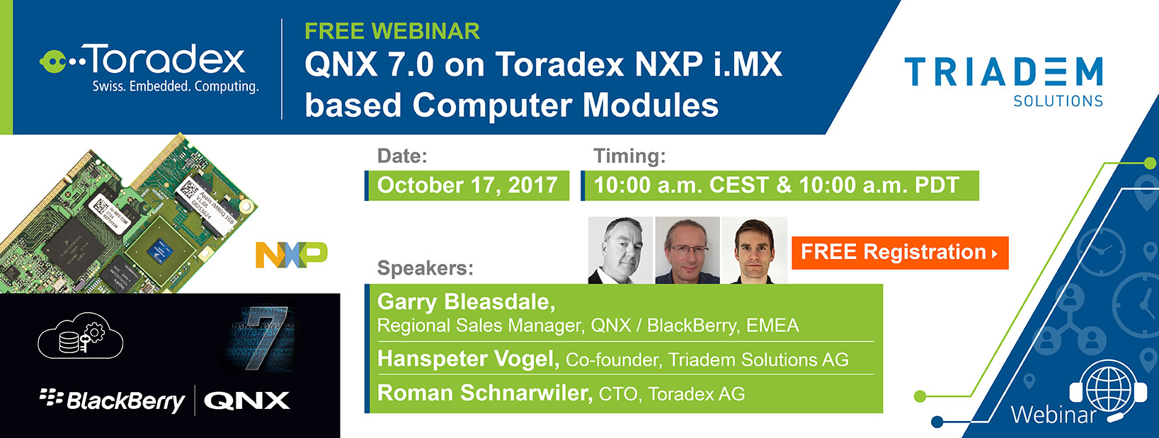 Guest webinar - QNX 7 on Toradex NXP iMX based Computer Modules
